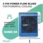 MoonAir Plastic Sumo 65 L Desert Air Cooler For Home, 5 Fin Power Flow Blade With Auto Swing, 4-Way Air Deflection and Powerful Air Throw With High-Density Natural Hay pads, Air Cooler, Desert Air Cooler, Air Cooler For Home; White