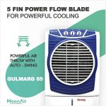 MoonAir Plastic Gulmarg 65 L Desert Air Cooler For Home, 5 Fin Power Flow Blade With Auto Swing, 4-Way Air Deflection and Powerful Air Throw With High-Density Natural Hay pads, Air Cooler, Desert Air Cooler, Air Cooler For Home; Blue & White