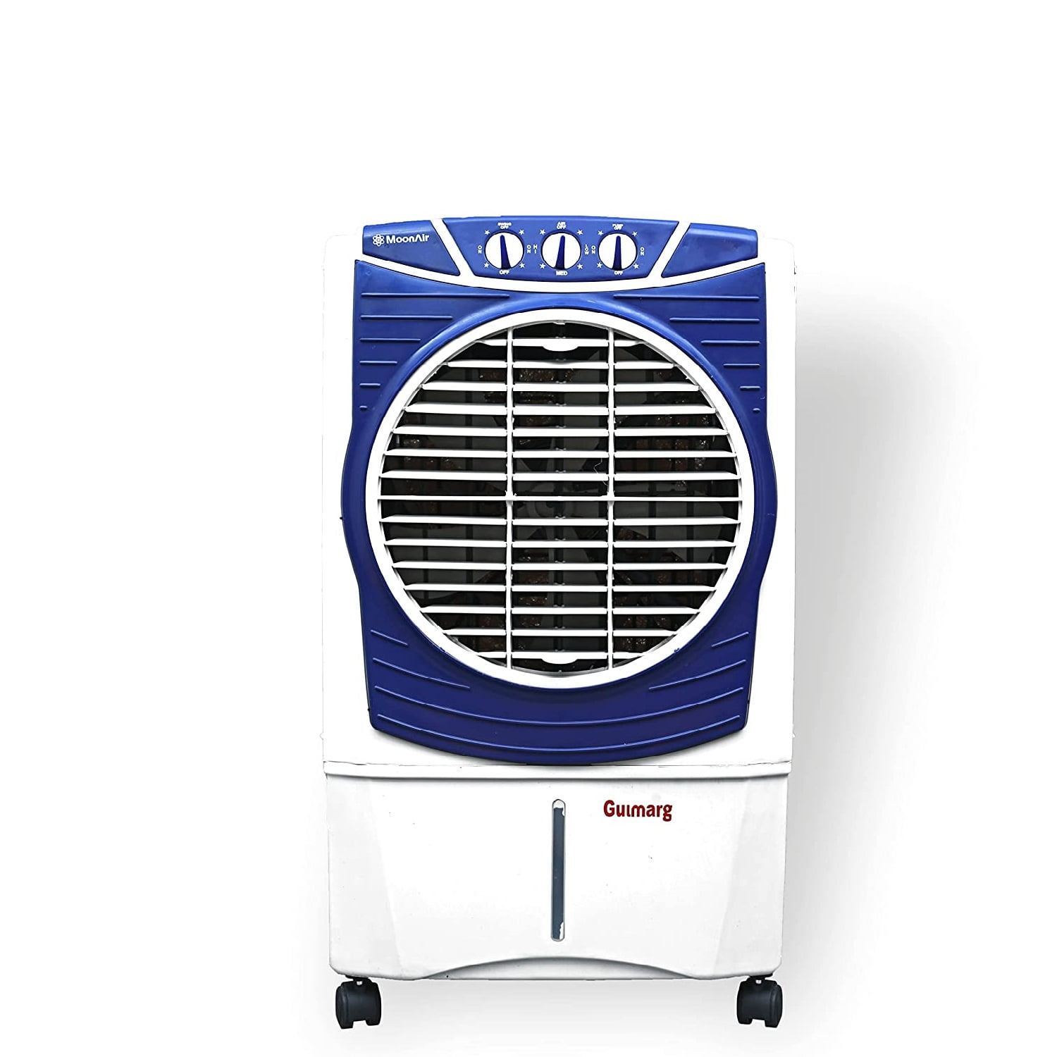 MoonAir Plastic Gulmarg 65 L Desert Air Cooler For Home, 5 Fin Power Flow Blade With Auto Swing, 4-Way Air Deflection and Powerful Air Throw With High-Density Natural Hay pads, Air Cooler, Desert Air Cooler, Air Cooler For Home; Blue & White