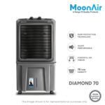 MoonAir Plastic Diamond 70 L Desert Air Cooler For Home, 5 Fin Power Flow Blade With Auto Swing, 4-Way Air Deflection and Powerful Air Throw With High-Density Honeycomb pads, Air Cooler, Desert Air Cooler, Air Cooler For Home; Black & White