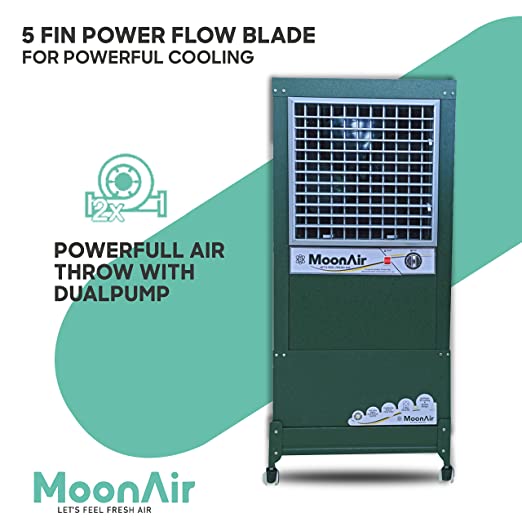 MoonAir GI Sheet (Metal) Chetak 70 L Metal Air Cooler For Home, 5 Fin Climatizer Hi-efficiency Blade With Auto Swing, 4-Way Air Deflection and Powerful Air Throw With High-Density Honeycomb pads, Air Cooler, Metal Air Cooler, Air Cooler For Home; Royal Green