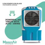 MoonAir Plastic King 65 L Desert Air Cooler For Home, 5 Fin Power Flow Blade With Auto Swing, 4-Way Air Deflection and Powerful Air Throw With High-Density Honeycomb pads, Air Cooler, Desert Air Cooler, Air Cooler For Home; Green & White