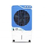 MoonAir Plastic Hitech 65 L Desert Air Cooler For Home, 5 Fin Power Flow Blade With Auto Swing, 4-Way Air Deflection and Powerful Air Throw With High-Density Natural Hay pads, Air Cooler, Desert Air Cooler, Air Cooler For Home; Blue & White