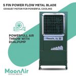 MoonAir GI Sheet (Metal) Bullet 100 L Metal Air Cooler For Home, 18" EXHAUST With Auto Swing, 4-Way Air Deflection and Powerful Air Throw With High-Density Honeycomb pads, Air Cooler, Metal Air Cooler, Air Cooler For Home; Royal Green