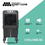 MoonAir Plastic Cyclone 85 L Commercial Cooler For Home, Metal Blade Hi-efficiency For Powerful With Auto Swing, 4-Way Air Deflection and Powerful Air Throw With High-Density Honeycomb pads, Air Cooler, Commercial Cooler, Commercial Air Cooler, Commercial Water Cooler; Premium Black