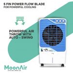 MoonAir Plastic Hitech Plus 65 L Desert Air Cooler For Home, 5 Fin Power Flow Blade With Auto Swing, 4-Way Air Deflection and Powerful Air Throw With High-Density HoneyComb pads, Air Cooler, Desert Air Cooler, Air Cooler For Home; Blue & White