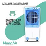 MoonAir Plastic Kohinoor 100 L Desert Air Cooler For Home, 5 Fin Blade Metal Blade With Auto Swing, 4-Way Air Deflection and Powerful Air Throw With High-Density Honeycomb pads, Air Cooler, Desert Air Cooler, Air Cooler For Home; Blue & White