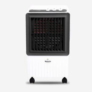 MoonAir Plastic Frosty 25 L Desert Air Cooler For Home, 12 " blade With Auto Swing, 4-Way Air Deflection and Powerful Air Throw With High-Density Honeycomb pads, Air Cooler, Desert Air Cooler, Air Cooler For Home; Grey & White