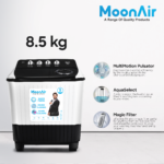 MoonAir 8.5 Kg Semi-Automatic Top Loading Washing Machine (8511, Black & White | MultiMotion Washing Machine)