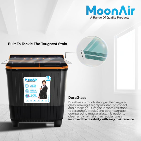 MoonAir 9.0 Kg Semi-Automatic Top Loading Washing Machine (9021, Coal Black | MultiMotion Washing Machine)