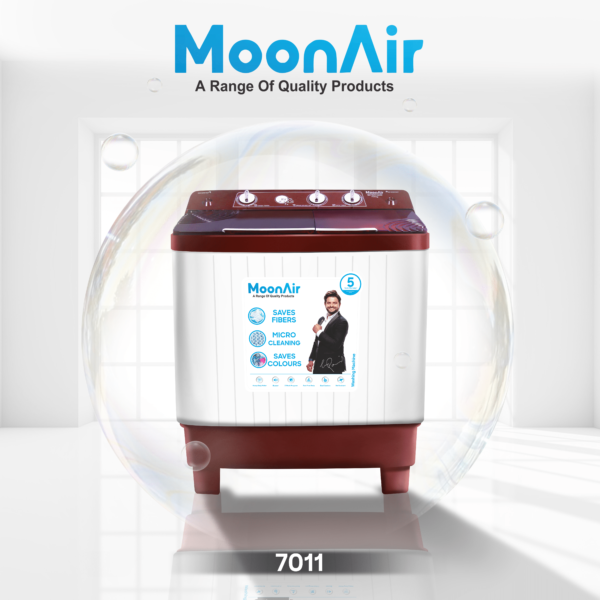 MoonAir 7 Kg Semi-Automatic Top Loading Washing Machine (7011, Wine Red | TwinMotion Washing Machine)