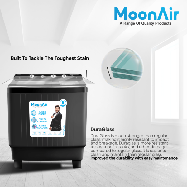 MoonAir 7.2 Kg Semi-Automatic Top Loading Washing Machine (7221, Royal Black | Best Washing Machine)