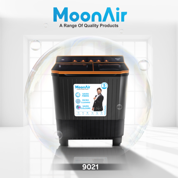 MoonAir 9.0 Kg Semi-Automatic Top Loading Washing Machine (9021, Coal Black | MultiMotion Washing Machine)