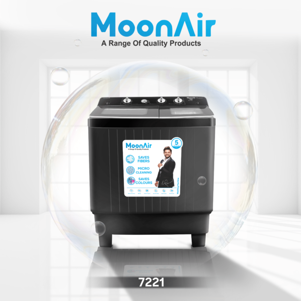 MoonAir 7.2 Kg Semi-Automatic Top Loading Washing Machine (7221, Royal Black | Best Washing Machine)