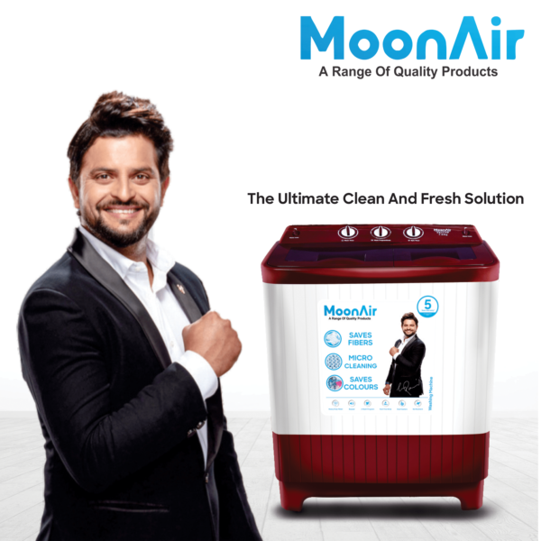 MoonAir 7.5 Kg Semi-Automatic Top Loading Washing Machine (7511, Wine Red | Standard Pulsator Washing Machine)