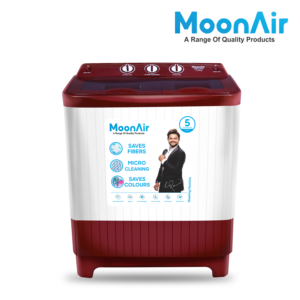MoonAir 7.5 Kg Semi-Automatic Top Loading Washing Machine (7511, Wine Red | Standard Pulsator Washing Machine)