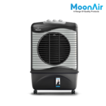 MoonAir Plastic Silver 65 L Desert Air Cooler For Home, 5 Fin Power Flow Blade With Auto Swing, 4-Way Air Deflection and Powerful Air Throw With High-Density HoneyComb pads, Air Cooler, Desert Air Cooler, Air Cooler For Home; Blue & White