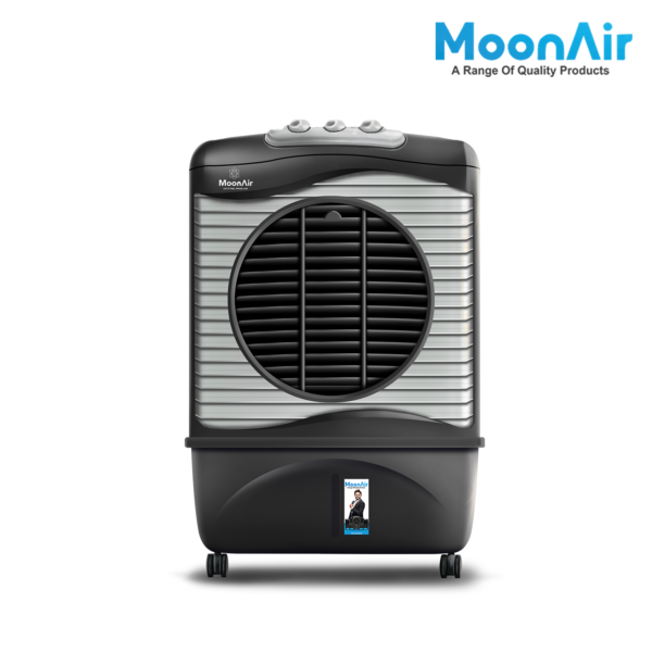 MoonAir Plastic Silver 65 L Desert Air Cooler For Home, 5 Fin Power Flow Blade With Auto Swing, 4-Way Air Deflection and Powerful Air Throw With High-Density HoneyComb pads, Air Cooler, Desert Air Cooler, Air Cooler For Home; Blue & White