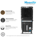 MoonAir Plastic Cyclone 70 L Personal Air Cooler For Home, Hi-efficiency For Powerful With Auto Swing, 4-Way Air Deflection and Powerful Air Throw With High-Density Honeycomb pads, Air Cooler, Personal Cooler, Personal Air Cooler, Personal Water Cooler; Premium Black