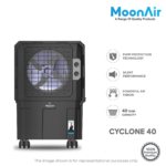 MoonAir Plastic Cyclone 40 L Personal Air Cooler For Home, Hi-efficiency For Powerful With Auto Swing, 4-Way Air Deflection and Powerful Air Throw With High-Density Honeycomb pads, Air Cooler, Personal Cooler, Personal Air Cooler, Personal Water Cooler; Premium Black