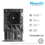 MoonAir Plastic Mahaveer 140 L Commercial Air Cooler For Home, Hi-efficiency For Powerful With Auto Swing, 4-Way Air Deflection and Powerful Air Throw With High-Density Honeycomb pads, Air Cooler, Commercial Cooler, Commercial Air Cooler, Commercial Water Cooler; Premium Black