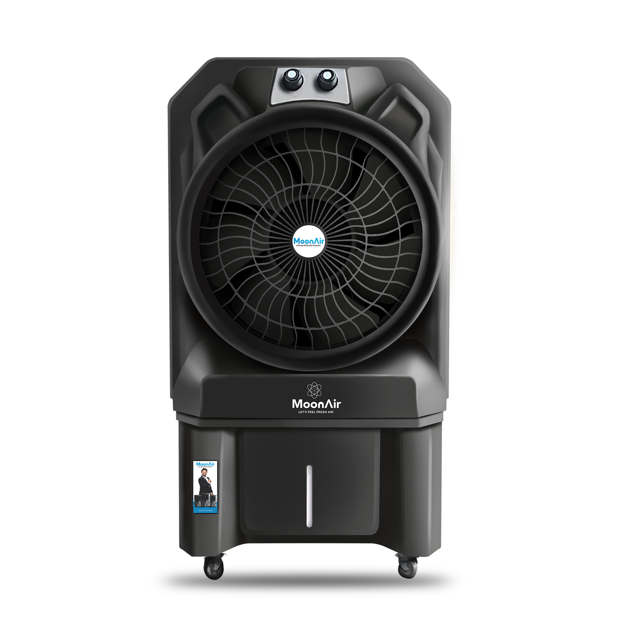 MoonAir Plastic Cyclone 105 L Commercial Cooler For Home, Hi-efficiency For Powerful With Auto Swing, 4-Way Air Deflection and Powerful Air Throw With High-Density Honeycomb pads, Air Cooler, Commercial Cooler, Commercial Air Cooler, Commercial Water Cooler; Premium Black