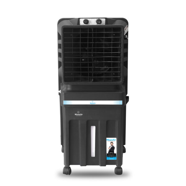 MoonAir Plastic Cyclone 70 L Personal Air Cooler For Home, Hi-efficiency For Powerful With Auto Swing, 4-Way Air Deflection and Powerful Air Throw With High-Density Honeycomb pads, Air Cooler, Personal Cooler, Personal Air Cooler, Personal Water Cooler; Premium Black