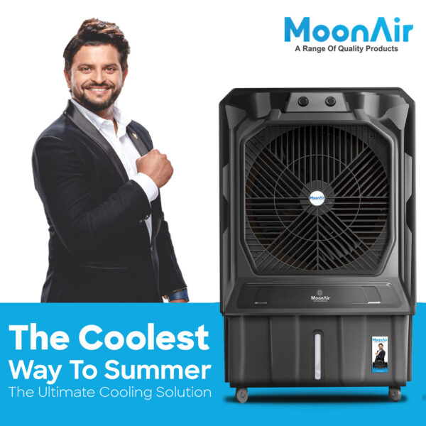 MoonAir Plastic Cyclone 200 L Personal Air Cooler For Home, Hi-efficiency For Powerful With Auto Swing, 4-Way Air Deflection and Powerful Air Throw With High-Density Honeycomb pads, Air Cooler, Personal Cooler, Commercial Air Cooler, Personal Water Cooler; Premium Black